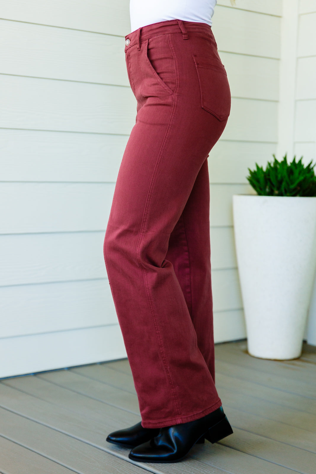 Judy Blue Burgundy High Rise Front Seam Straight Jeans