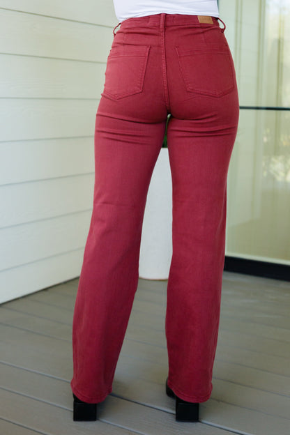 Judy Blue Burgundy High Rise Front Seam Straight Jeans