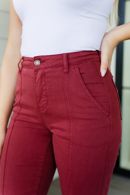Judy Blue Burgundy High Rise Front Seam Straight Jeans