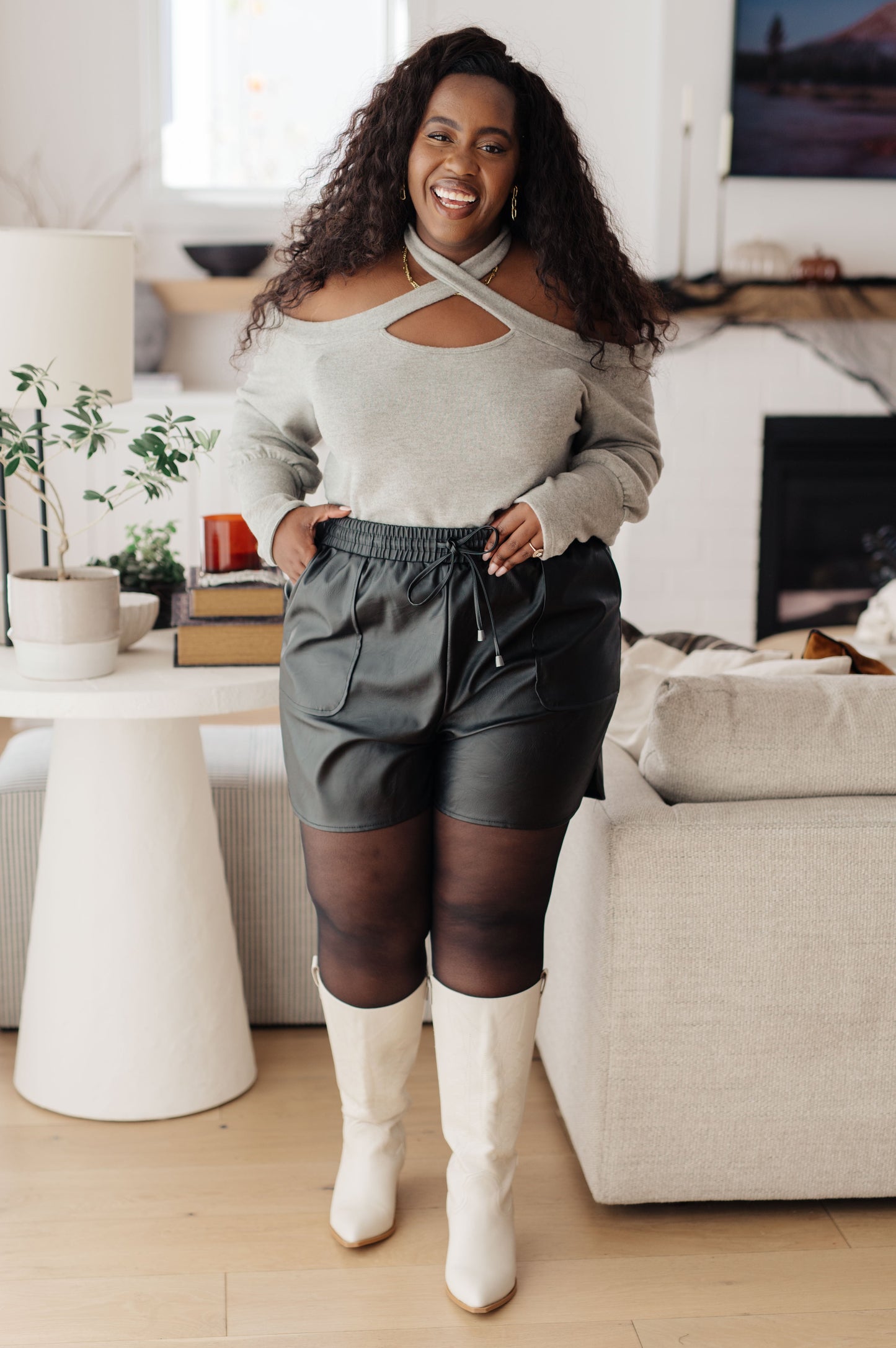 Grey Halter Open Shoulder Top