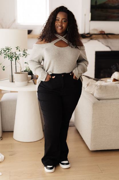 Grey Halter Open Shoulder Top