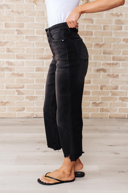 Judy Blue Black Button Fly Wide Leg Crop Jeans