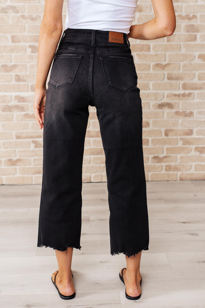 Judy Blue Black Button Fly Wide Leg Crop Jeans