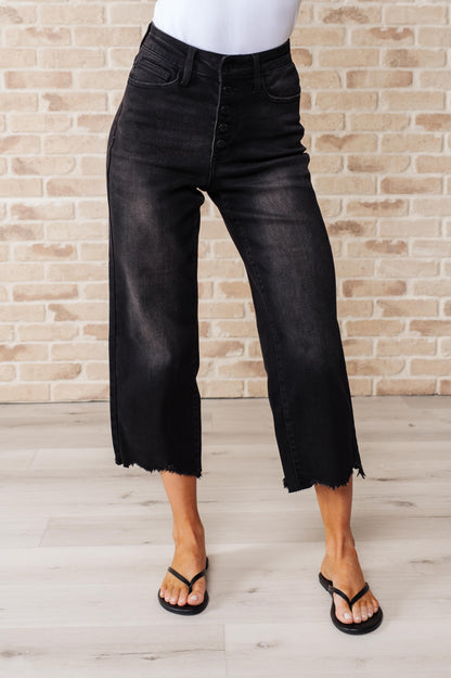 Judy Blue Black Button Fly Wide Leg Crop Jeans