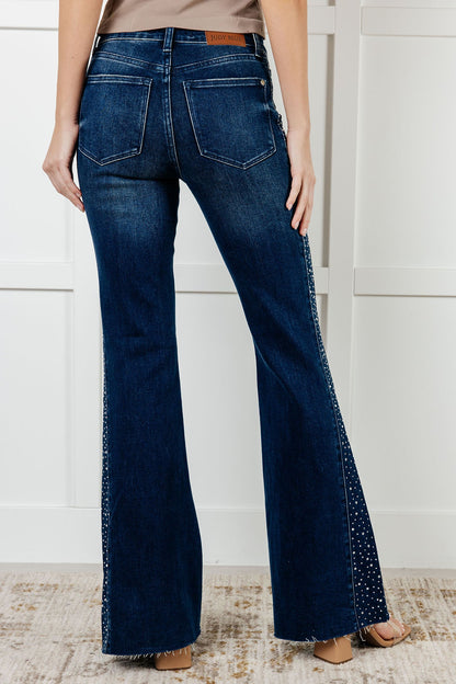 Judy Blue Mid Rise Rhinestone Detail Flare Jeans