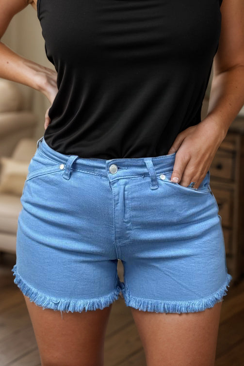 Judy Blue Mid Rise Sky Blue Shorts