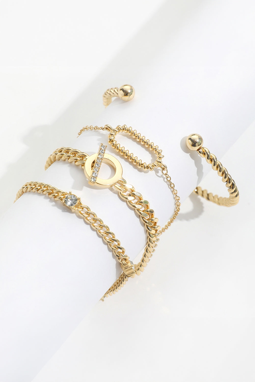 Gold Rhinestone Twist Adjustable Chain Bracelet Set