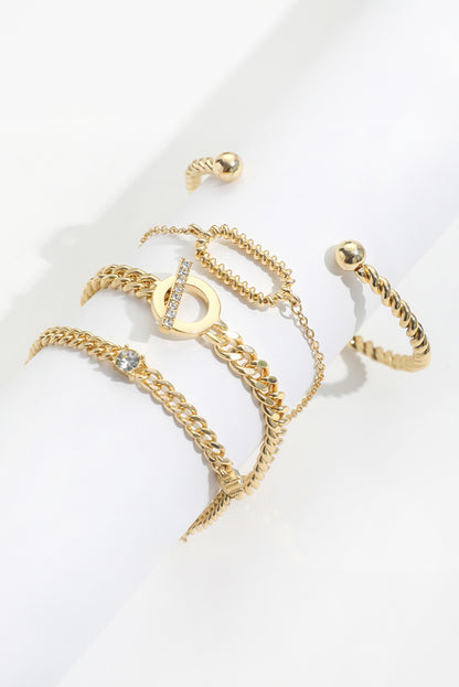 Gold Rhinestone Twist Adjustable Chain Bracelet Set