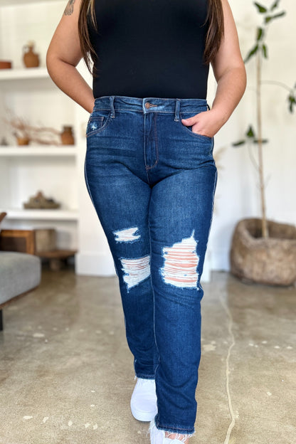 Judy Blue Rigid Magic High Waist Heavy Destroy Straight Jeans