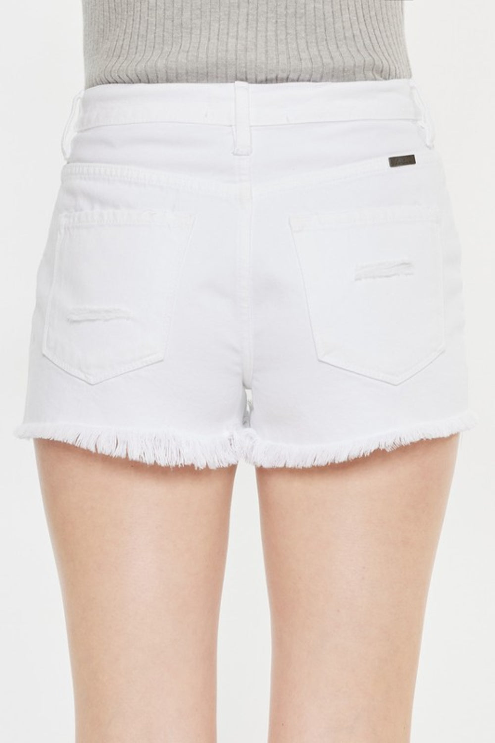 Kancan White Raw Hem Distressed Denim Shorts