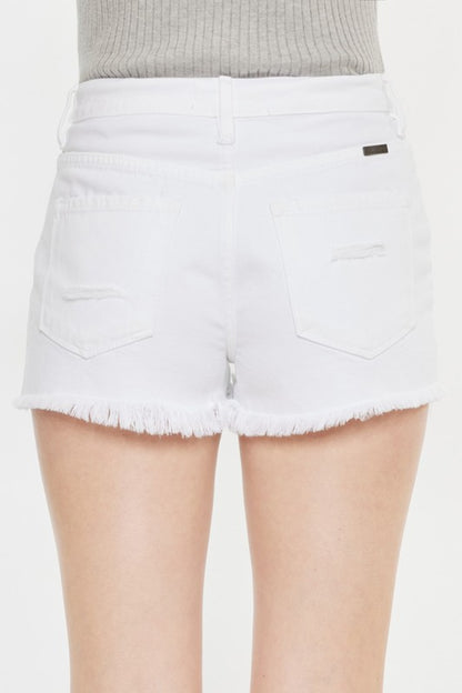 Kancan White Raw Hem Distressed Denim Shorts