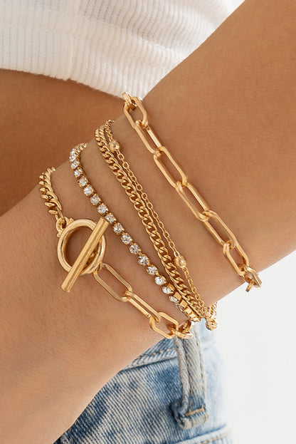 Gold Rhinestone Chain Bracelet Set