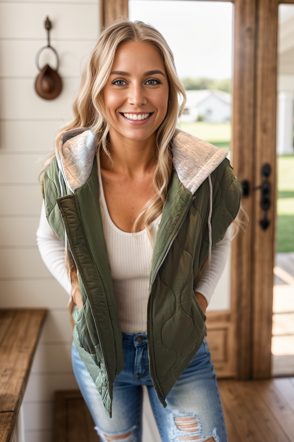 Quilted Hooded Puffer Vest