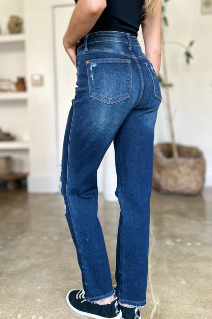 Judy Blue Rigid Magic High Waist Heavy Destroy Straight Jeans