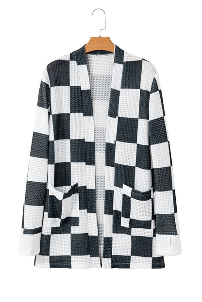 Black Checkered Thumbhole Cardigan