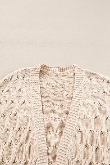 Neutral Eyelet Oversized Pocket Cardigan