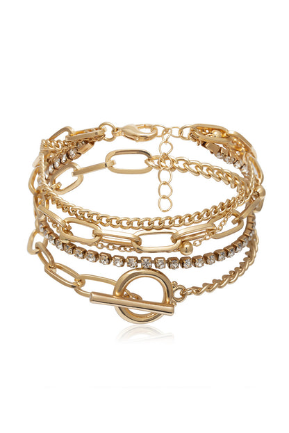 Gold Rhinestone Chain Bracelet Set