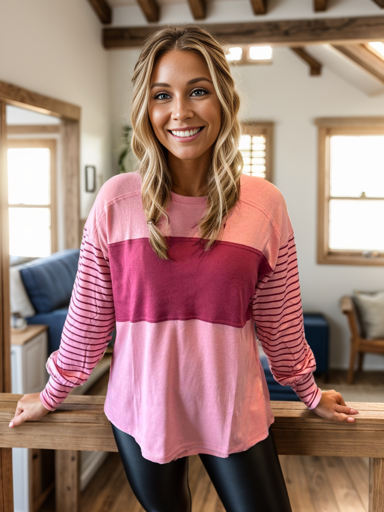 Colorblock Striped Long Sleeve Top