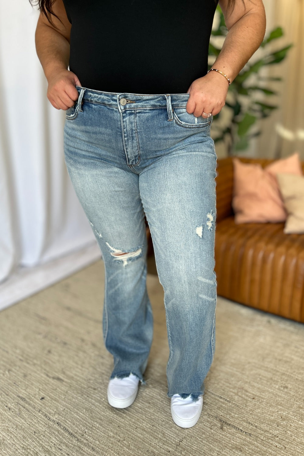 Judy Blue Mid Rise Tummy Control Destroy Flare Jeans