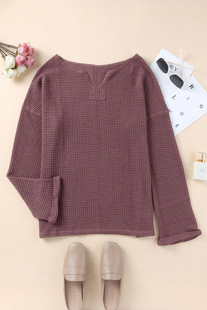 Plum Waffle Knit Top