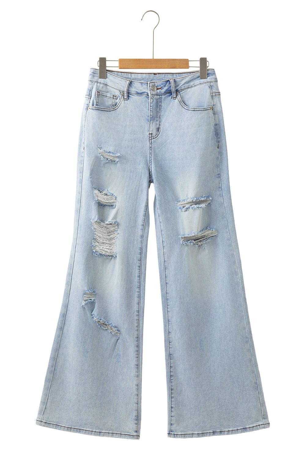 Light Wash Distressed High Waist Wide Leg Jeans