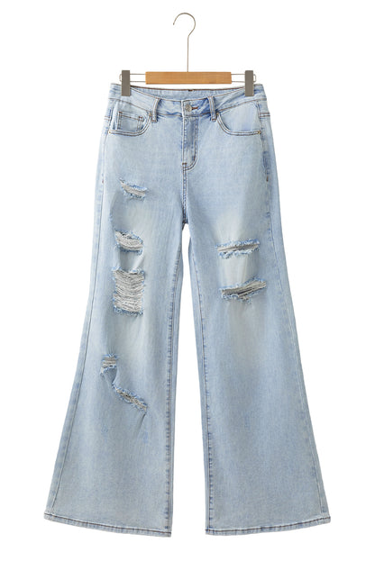 Light Wash Distressed High Waist Wide Leg Jeans