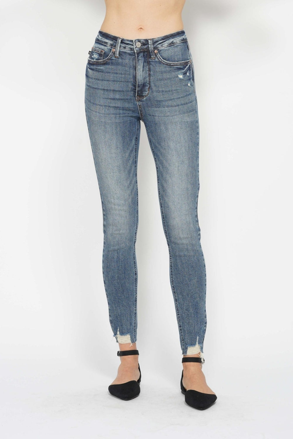 Judy Blue Tummy Control Vintage Wash Hem Destroy Skinny Jeans