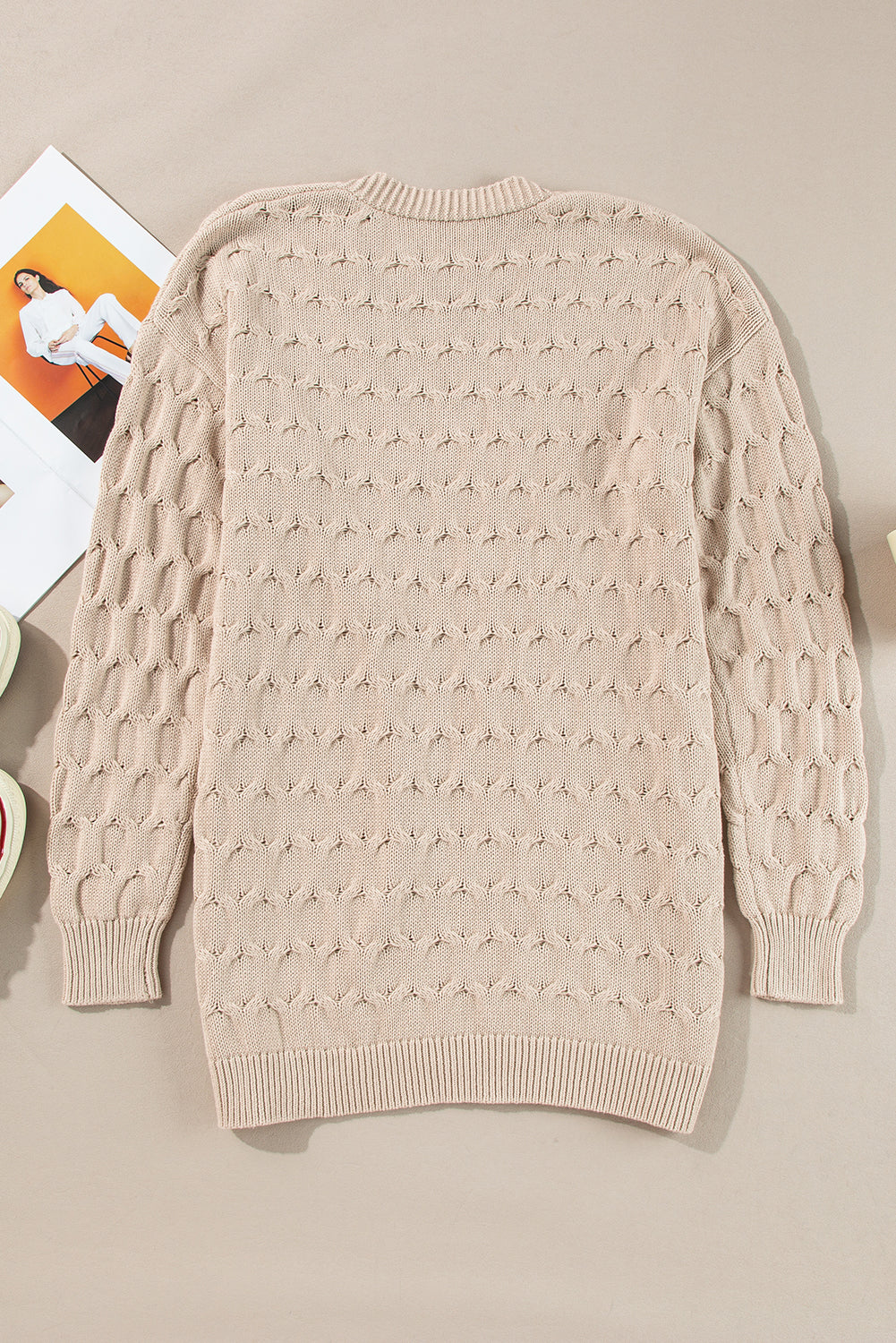 Neutral Eyelet Oversized Pocket Cardigan