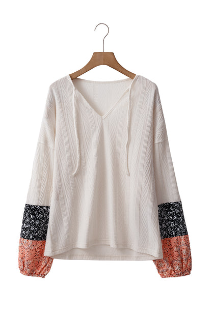 Patchwork Textured V Neck Top