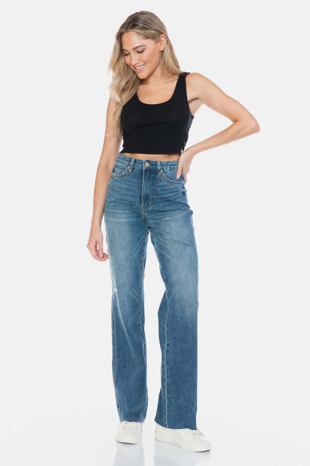 Judy Blue Tummy Control Raw Hem Straight Jeans