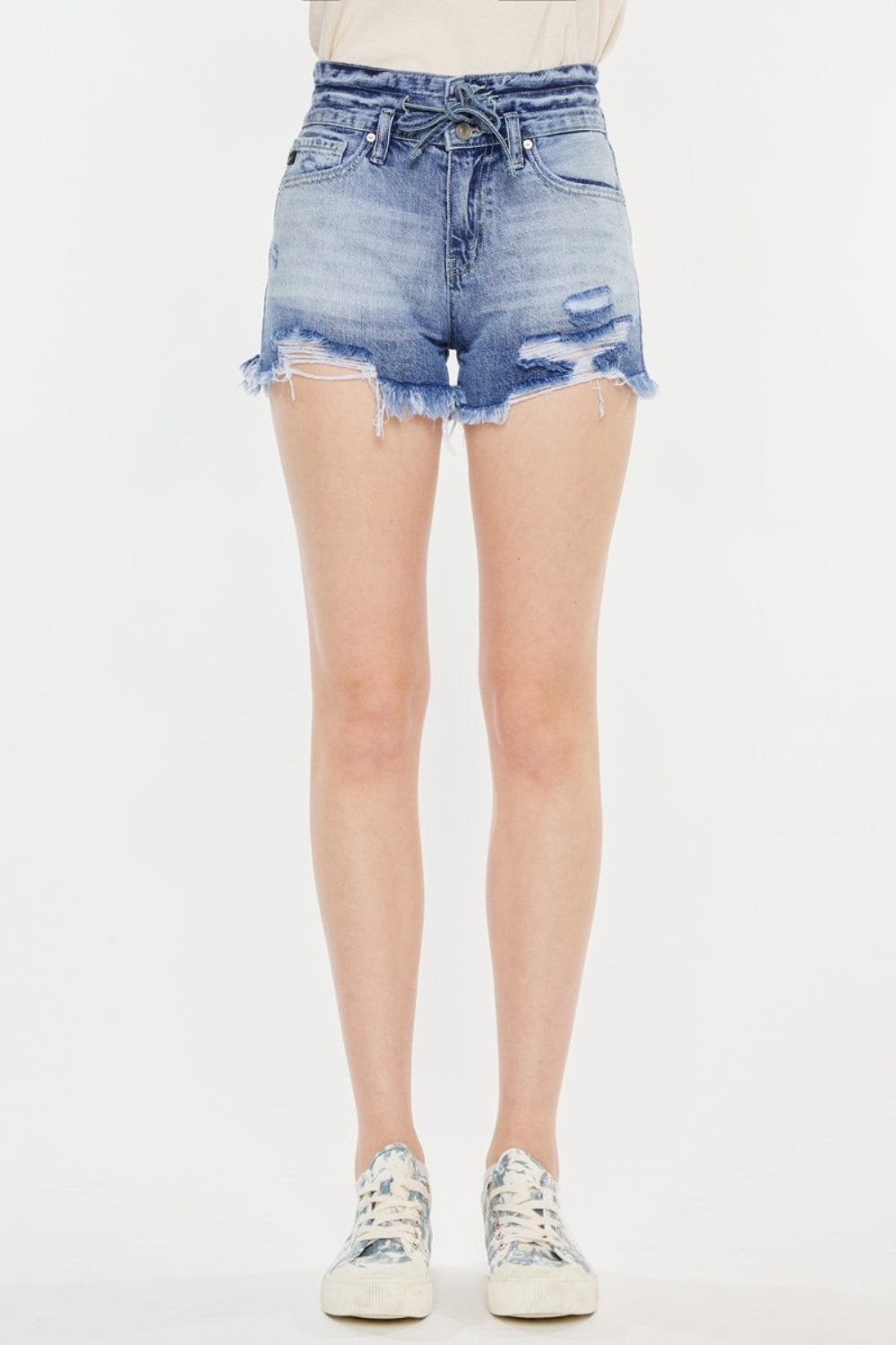 Kancan Acid Wash High Rise Frayed Hem Denim Shorts