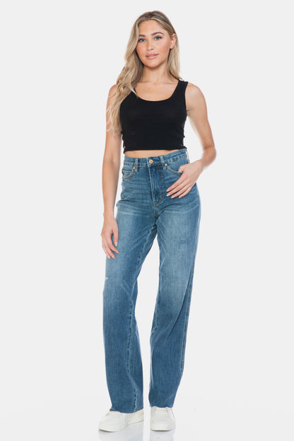 Judy Blue Tummy Control Raw Hem Straight Jeans