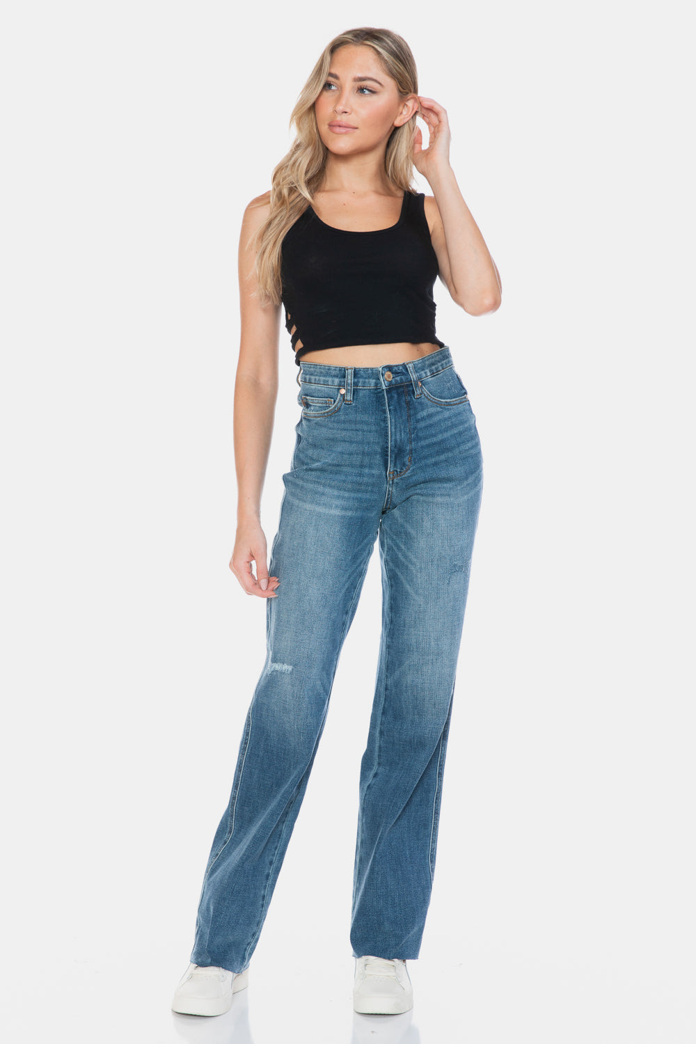 Judy Blue Tummy Control Raw Hem Straight Jeans