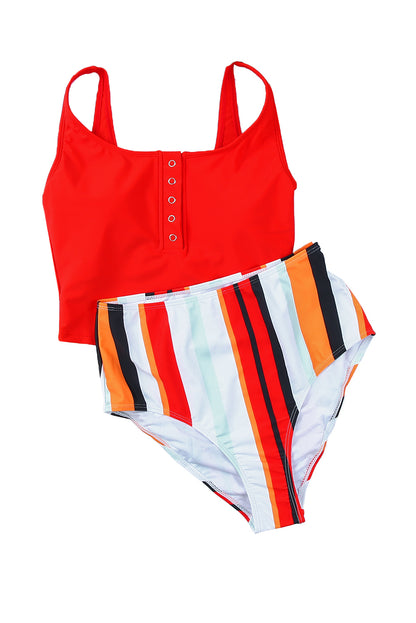 Square Neck Sleeveless Fashion Print Tankini Set