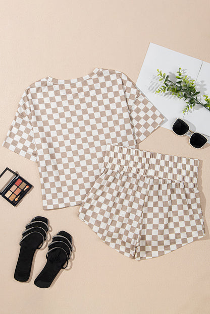 Tan Checkered Skort Set