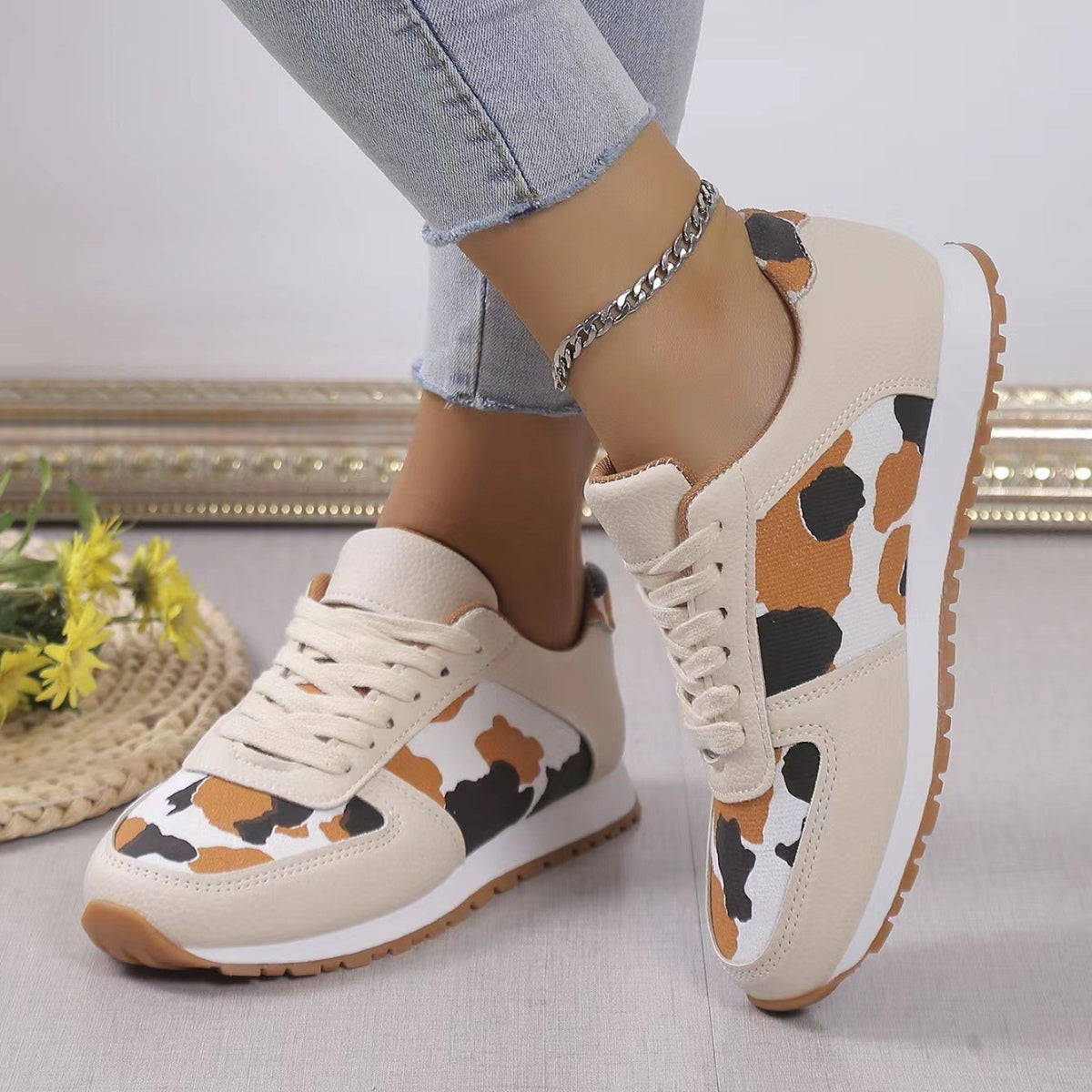 Printed Leather Sneakers