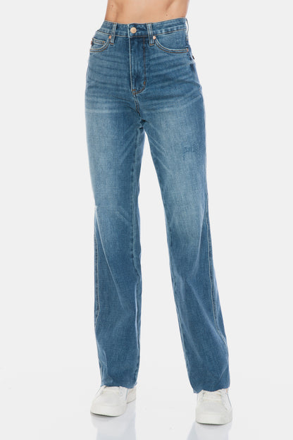 Judy Blue Tummy Control Raw Hem Straight Jeans