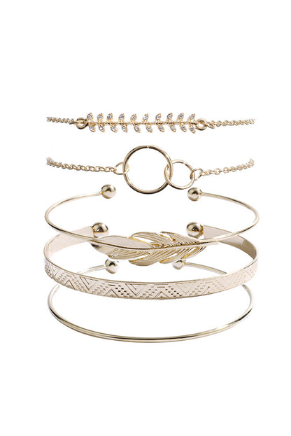 Gold Bohemian Leaf Adjustable Bracelet Set