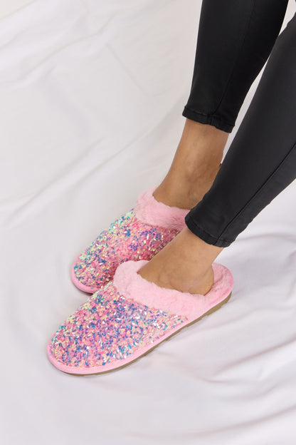 Pink Sequin Plush Slippers