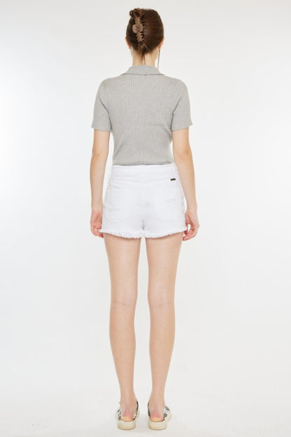 Kancan White Raw Hem Distressed Denim Shorts