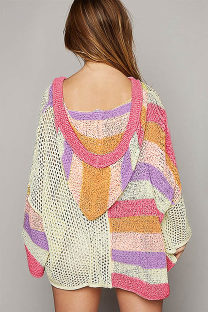 Striped Colorblock Hooded Top