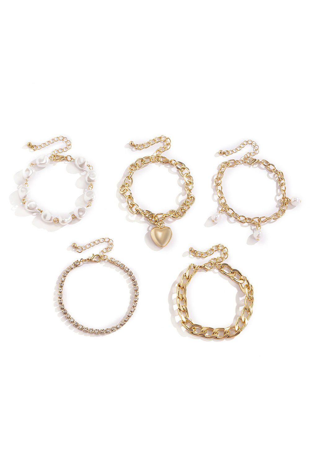 Gold Pearl Heart Diamond Bracelet Set