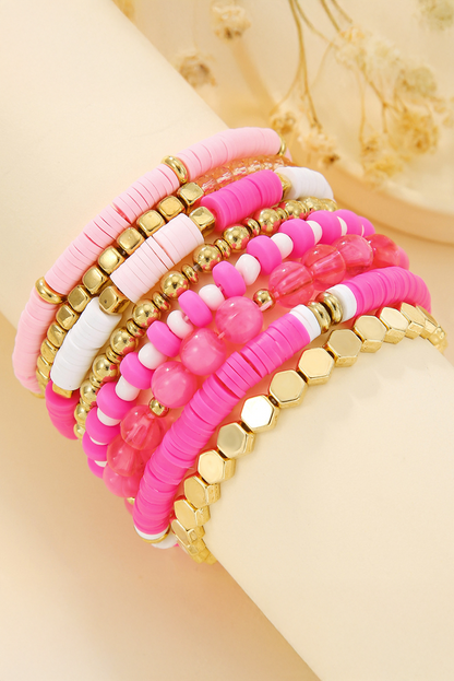 Pink Clay Bead Layered Bracelet Set