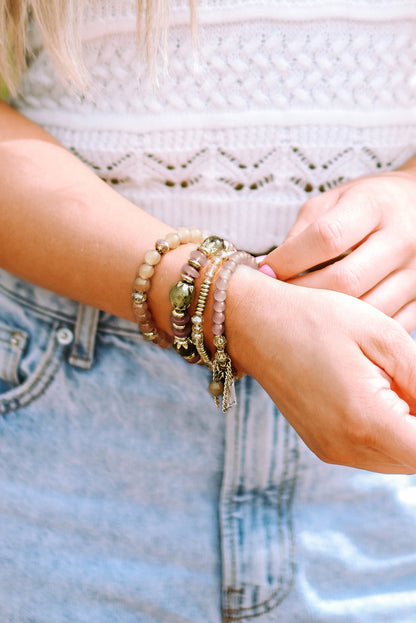 Brown Bohemian Crystal Pendant Tassel Bracelet Set