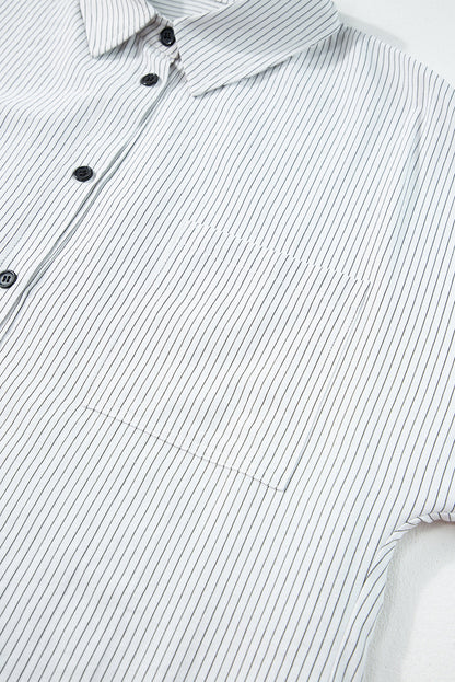 Striped Pocketed Tunic Button Up Shirt