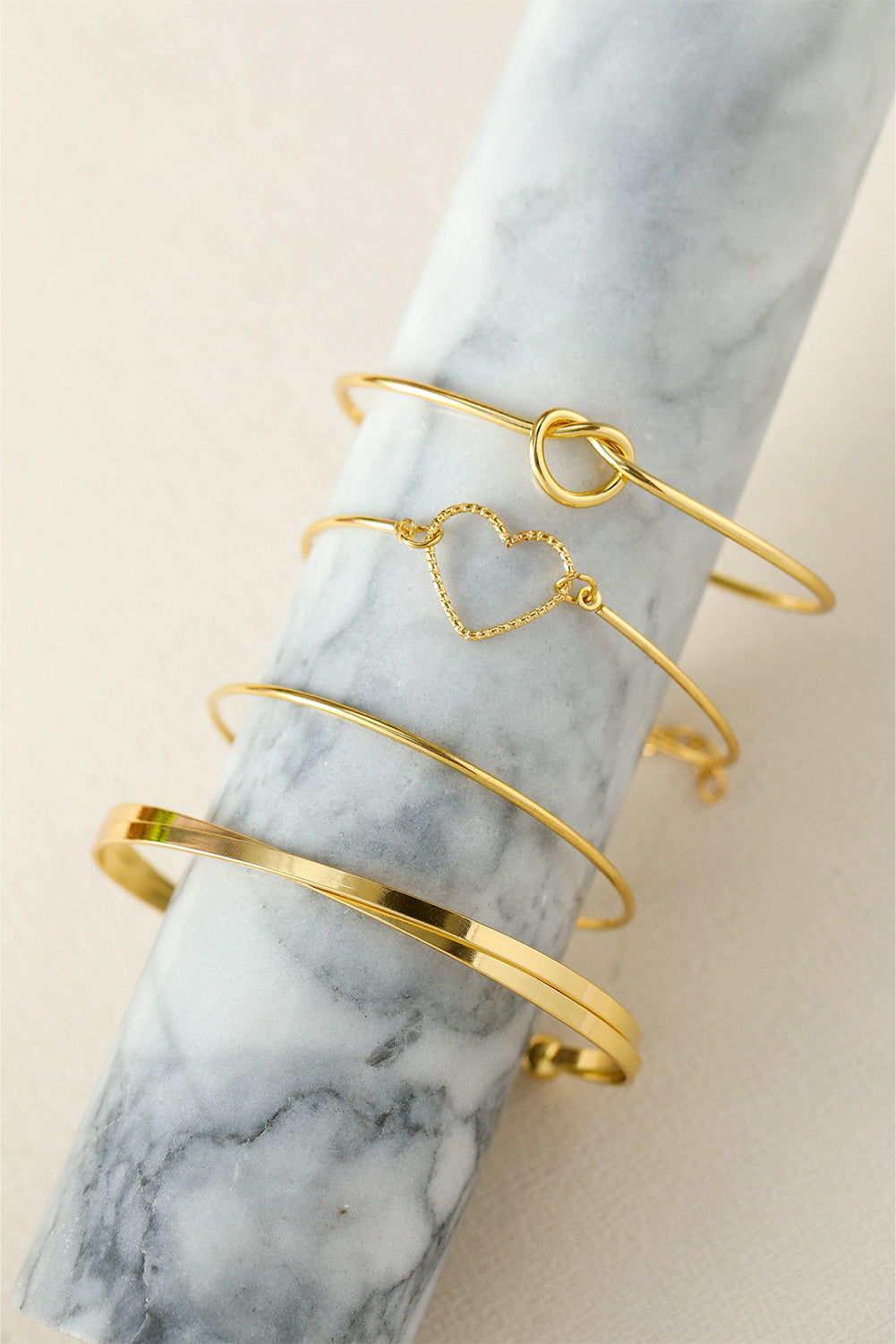 Gold Heart Open Cuff Bracelet Set