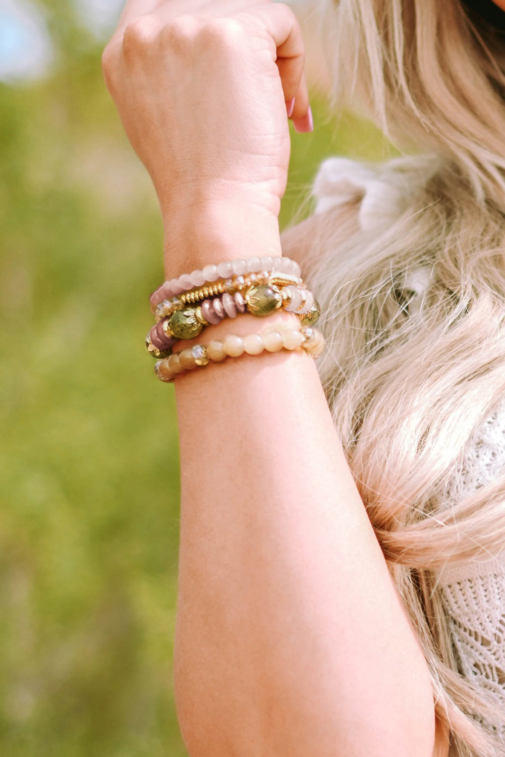 Brown Bohemian Crystal Pendant Tassel Bracelet Set