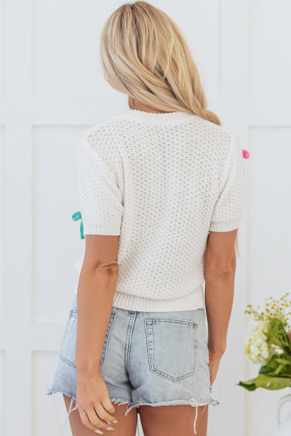 White RainBOW Short Sleeve Sweater