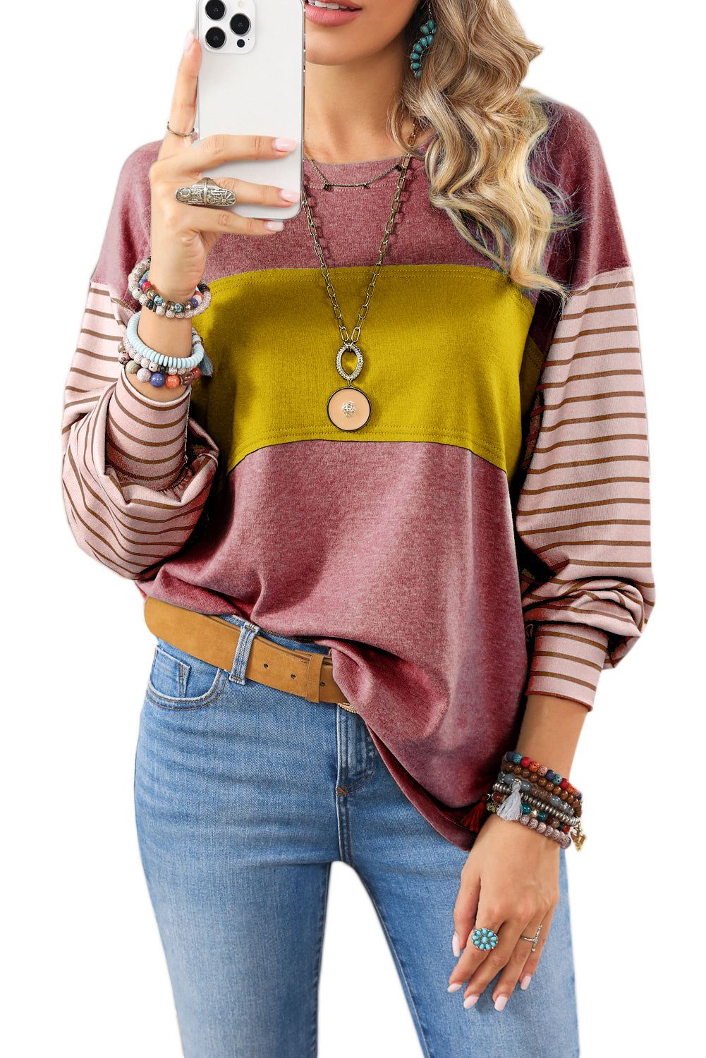 Colorblock Striped Long Sleeve Top