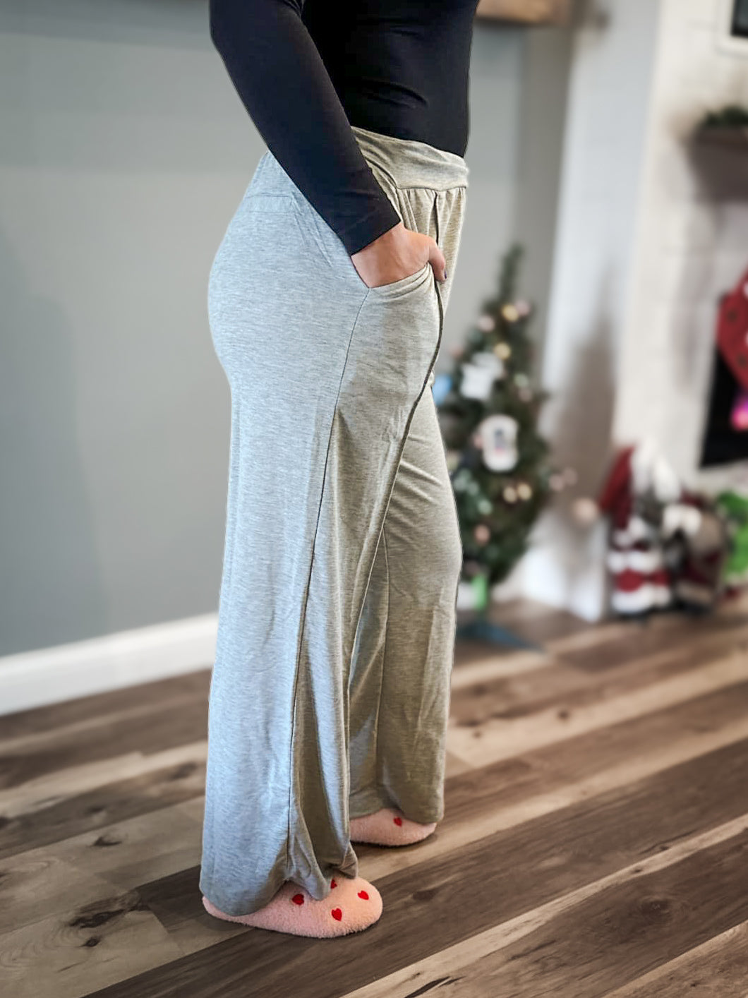 Grey Wide Leg High Waist Pants